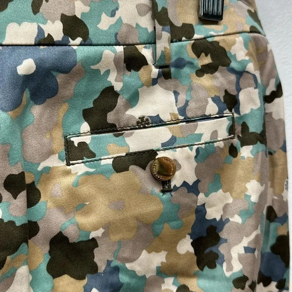 Tory Burch Dress Pants Floral Camouflage Colorful Cotton Stretch Logo Size 8 - Picture 8 of 12